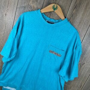 O'Neill Vintage 90s Surf T-Shirt Teal Blue Graphic Pocket Tee Mens Large